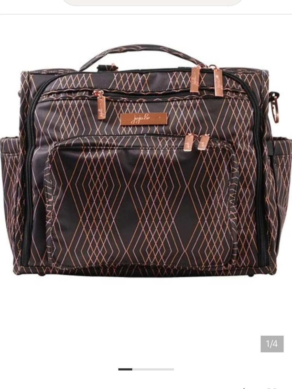 Ju-Ju-Be Black with Rose Gold Geo Diaper Bag